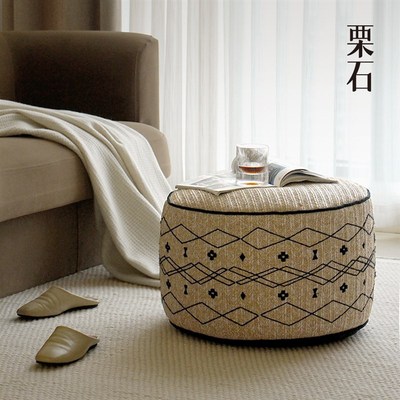 栗石中古风摩洛哥编织坐墩可拆洗家用蒲团坐垫凳子露台脚踏榻榻米