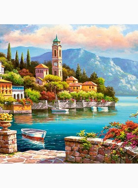 2021新款fDIY方钻满钻钻石画地中海海边风景手工粘贴钻点钻十字绣