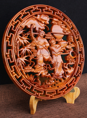 桃木和合图挂件福字中国结客厅玄关新婚摆件挂画R木雕家庭和睦摆