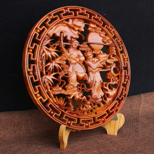 桃木和合图挂件福字中国结客厅玄关新婚摆件挂画R木雕家庭和睦摆