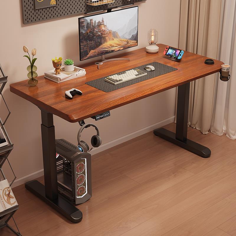 实木电动升降桌电脑桌电竞桌子家用可升降学习桌办公桌书桌工作台