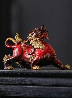 世禧招财貔貅摆件一对家居陶瓷皮丘客厅茶几装饰品办公桌送礼品