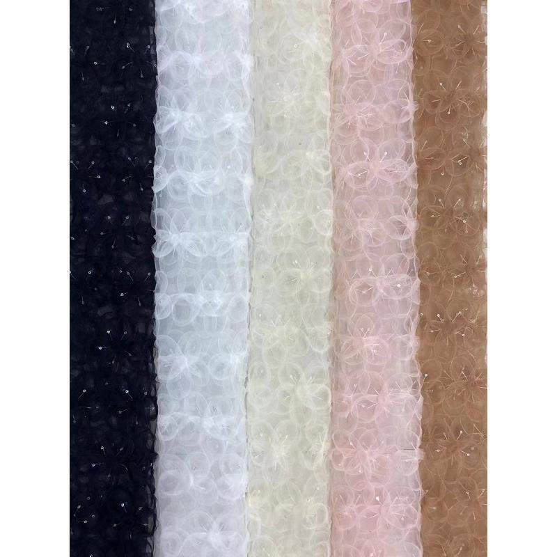 厂家直销新型高端立体水莲钩针珠绣花花边面料绣花面料