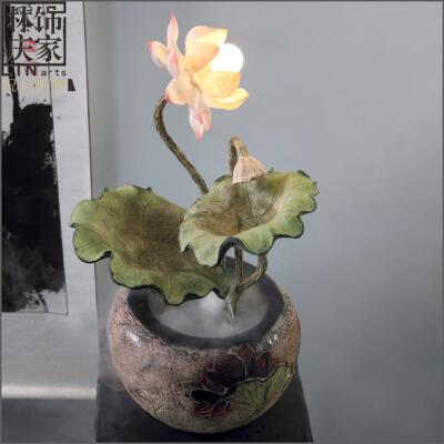 新中式客厅桌面荷花灯流水喷泉装饰摆件书房茶室摆设和气生财水景