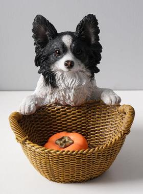 蝴蝶犬边牧狗狗家居装饰品客厅玄关入户钥匙收纳篮子桌面树脂摆件