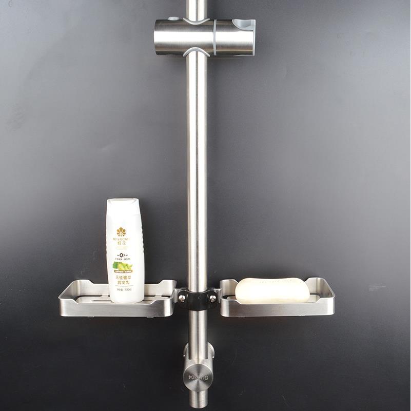 卫生间肥皂架置物架304不锈钢香皂盒家用双碟免打孔淋浴杆托盘