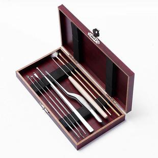 不锈钢掏耳朵耳勺采耳工具家用套装挖耳屎洞夹耳垢清理鹅毛棒镊子