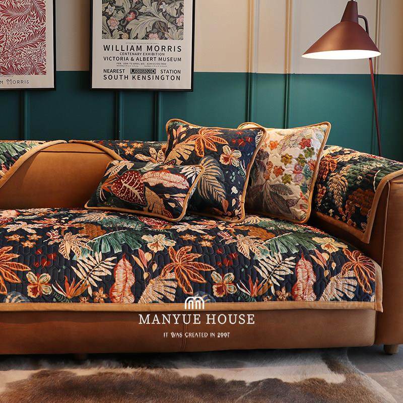 蔓越家 花颜 复古四季高级感沙发垫沙发套罩巾座垫防滑坐垫机洗,居家布艺,沙发垫,淘宝优惠券,粉丝福利购,淘宝优惠卷
