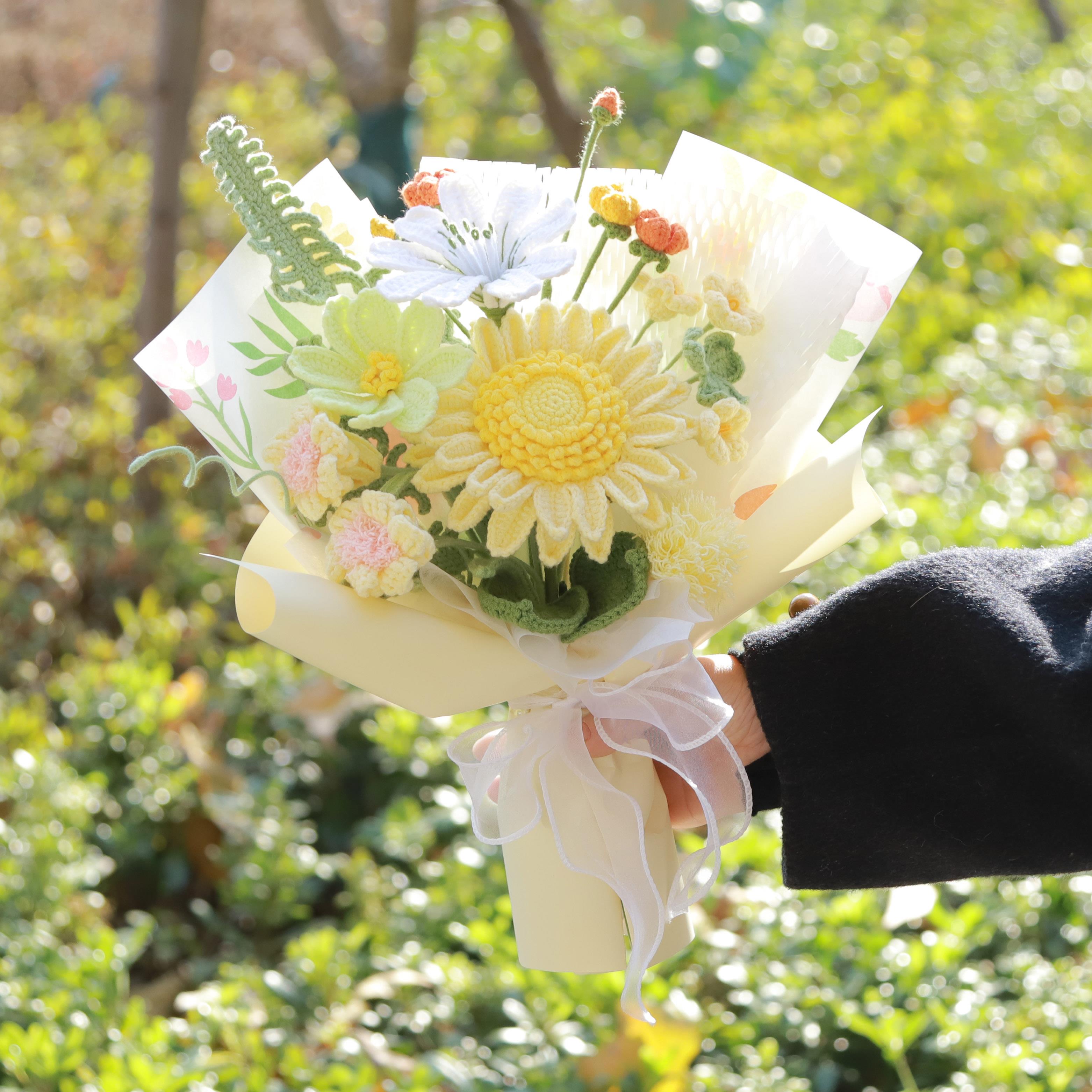 成品手工毛线针织手捧花新娘结婚高级感仿真花送女友闺蜜生日礼物
