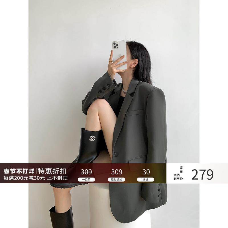 周淼ZHOUMIAO 2024春秋新款高级设计感女士黑色休闲小西装外套女