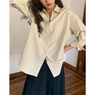 你好卡农 简约条纹衬衫女秋季2025年新款设计感小众衬衣长袖上衣