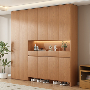 鞋柜家用门口收纳柜一体靠墙定制实木入户一门到顶玄关柜2025新款