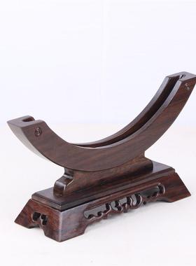 黑檀平安扣玉石架子摆件实木架瓷盘雕刻底座普洱茶工艺品红木托架