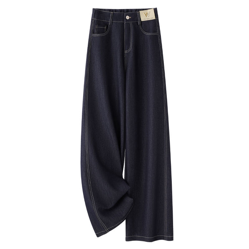 深蓝色阔腿牛仔裤女2025新款冬季高腰显瘦宽松垂感慵懒风直筒裤子
