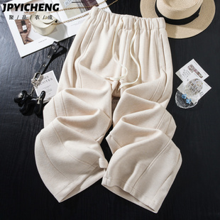 白色醋酸羊毛呢弯刀子女2025新款冬季加绒加厚镰刀裤休闲运动卫裤