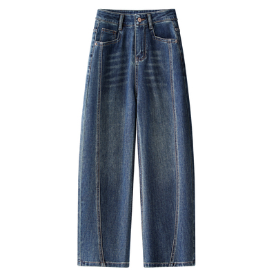 蓝色哈伦牛仔裤女2025新款秋季高腰显瘦宽松垂感弯刀裤小个子长裤