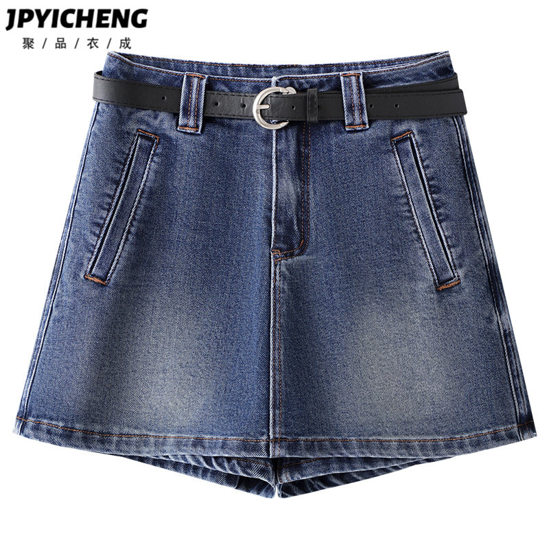 高腰牛仔短裙裤女2025新款冬季爆款包臀半身裙假两件复古a字裤裙