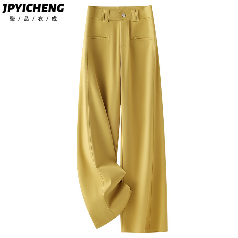 黄色垂感西装裤女2025新款冬季爆款高腰显瘦宽松阔腿裤直筒休闲裤