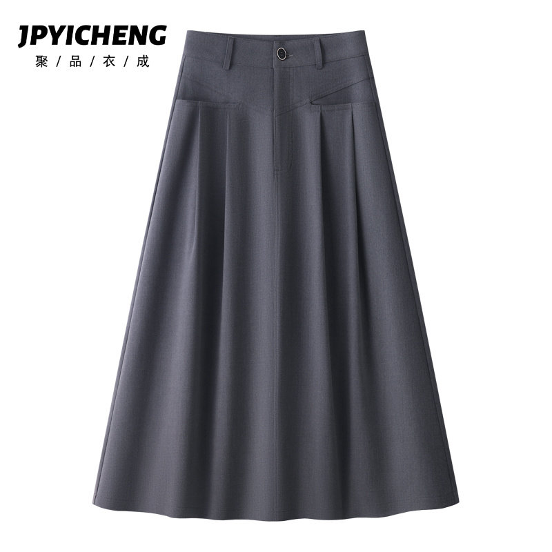 灰色百褶半身裙女2025新款夏季高腰显瘦中长款a字裙垂感西装裙子