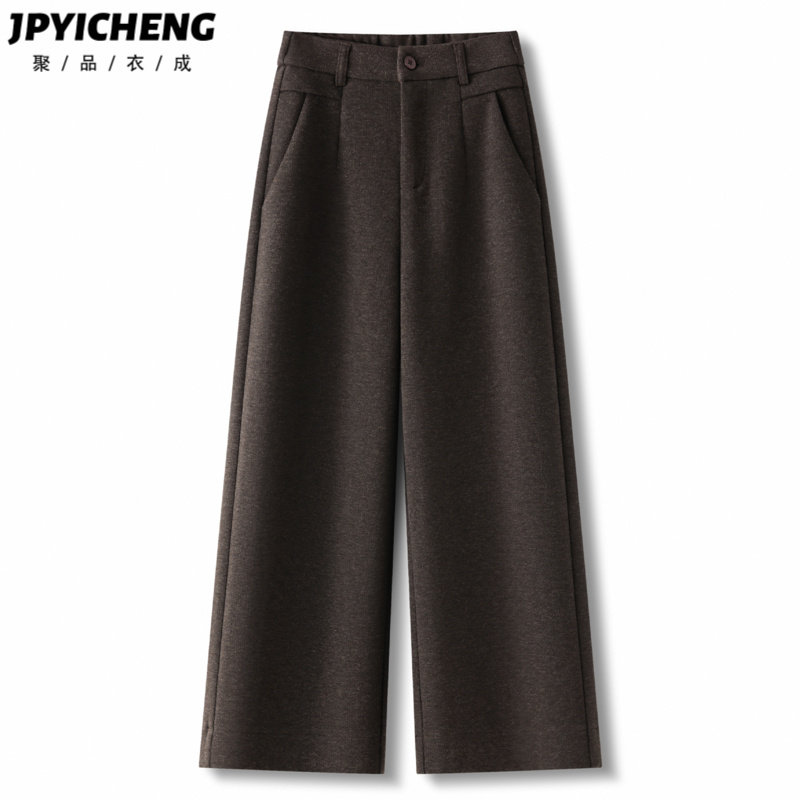 咖色小个子毛呢直筒裤女2025新款冬季加厚慵懒垂感休闲裤阔腿裤子