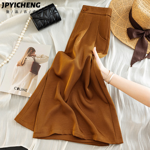 咖色宽松阔腿裤女2025新款冬季爆款七分直筒裤裙小个子垂感休闲裤