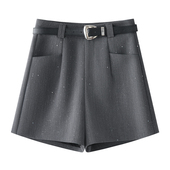 短裤 宽松阔腿裤 女2025新款 灰色亮片西装 冬季 爆款 高腰显瘦A字热裤