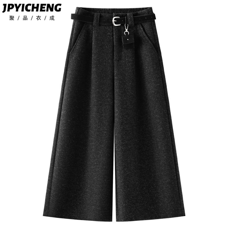 高腰简约百搭聚品衣成八分裤毛呢