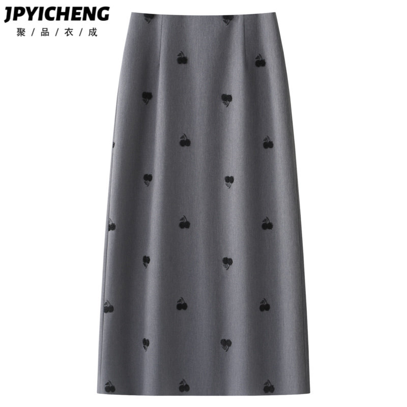 灰色西装半身裙女2025新款冬季高腰显瘦垂坠感气质中长款包臀裙子