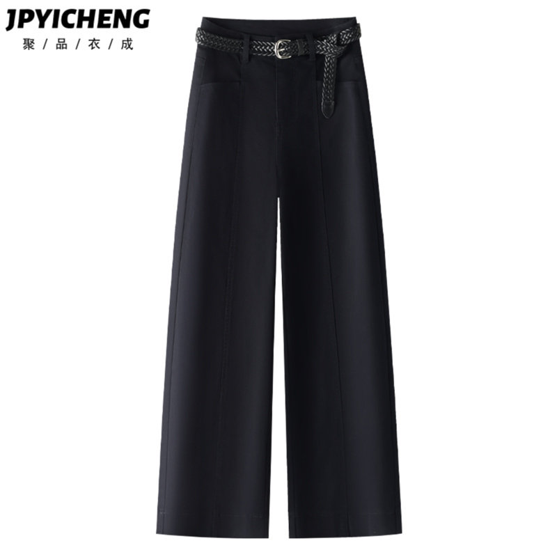 深蓝色阔腿牛仔裤女2025新款冬季爆款宽松休闲直筒裤小个子九分裤