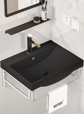 黑色洗漱盆陶瓷三角洗手盆挂墙式简易洗脸盆小户型卫生间面盆阳台