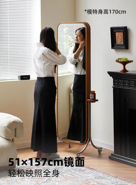 复古实木可移动全身镜客厅旋转落地镜家用卧室收纳杂志架穿衣镜子