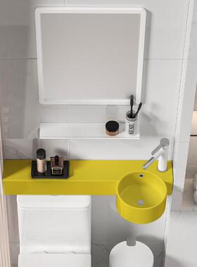 黄色一体式带台面壁挂盆窄长马桶上洗手盆墙角陶瓷洗脸洗漱面水池