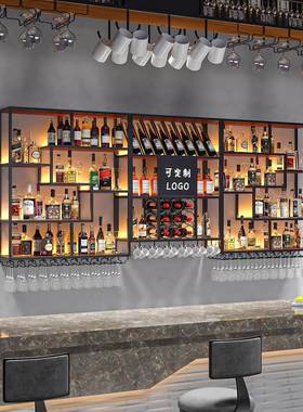 酒复古酒柜壁挂式葡萄酒架清吧风工业红酒吧柜展示架LD-85668轻奢