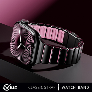 适用苹果applewatchs11手表带iwatchs10不锈钢s9复合硅胶s8磁吸扣s7春夏新款 女s6高级感通勤商务智能se腕带