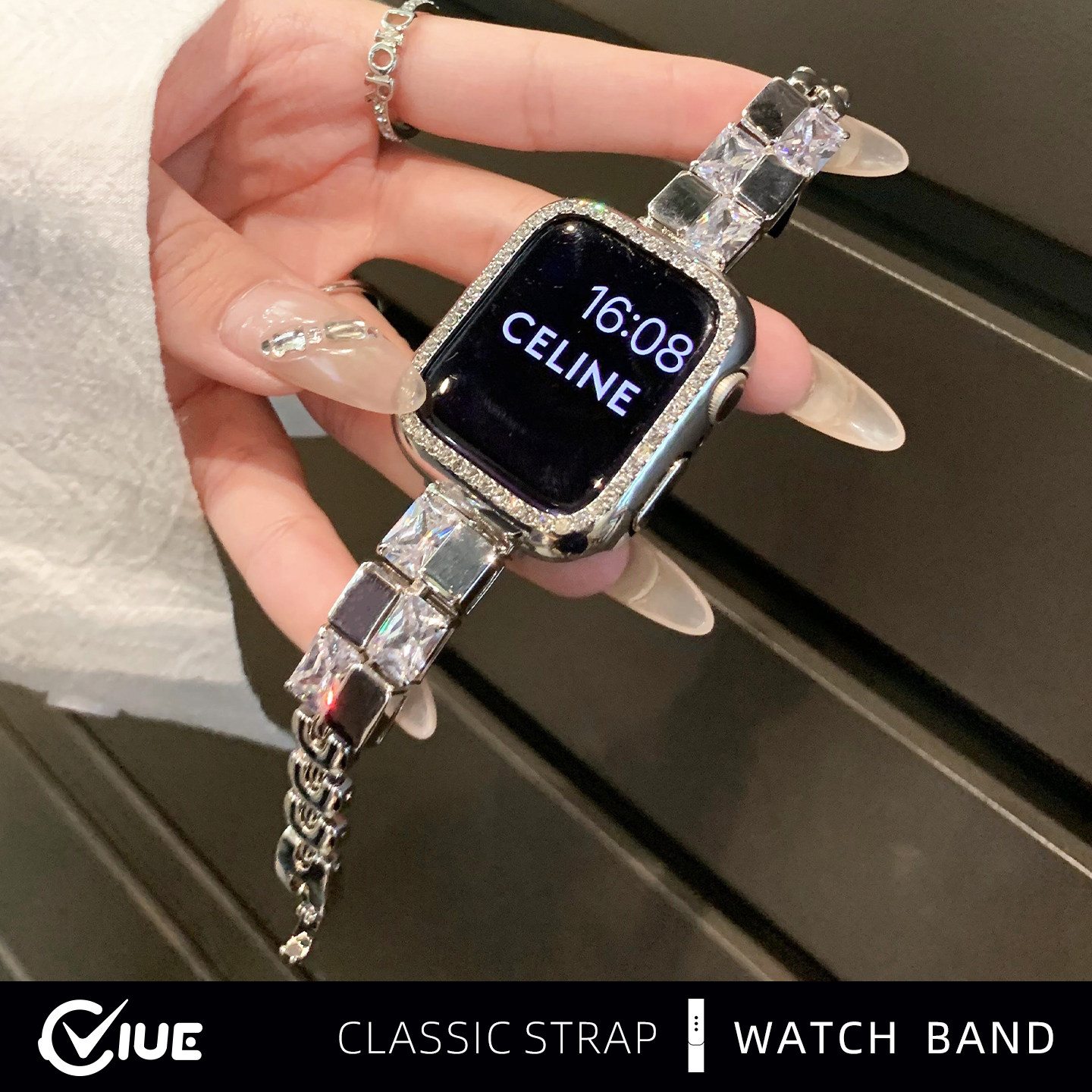 适用苹果手表iwatchs11表带applewatchs10小冰块镶钻金属s9夏天女士新款s8高级感小众s7智能s6替换se腕表带