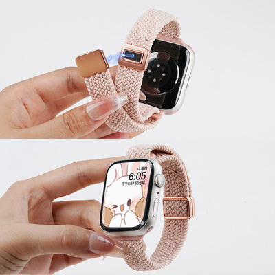 适用iwatch10表带s9手表applewatch智能手表s8编织磁吸s7平纹s6新s5小蛮腰女士款ultra2夏季透气手链夏日腕带