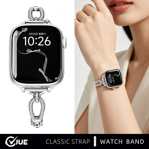 适用苹果applewatch s11手表带新款金属高级感iwatchs10表链夏天女生s9/8/7/6表带se智能腕带小众大牌42/46mm