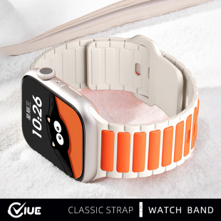 适用苹果S10表带iwatch9手表applewatch9代工装钉扣S10双色硅胶S8腕带女SE运动S7运动高级链春夏日替换se腕带