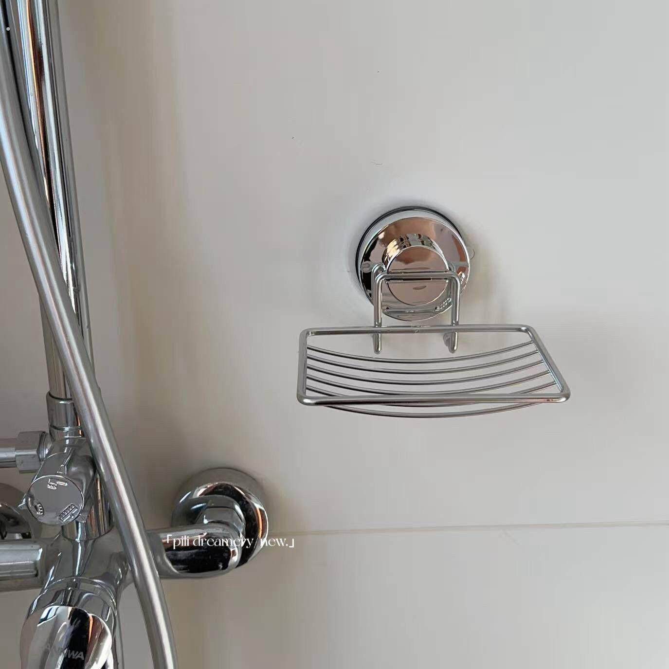 吸盘肥皂盒免打孔壁挂式沥水架化妆室浴室香皂盒不锈钢网格置物架