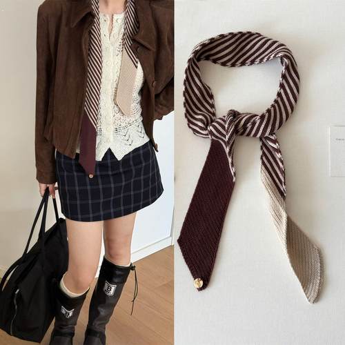 点睛之笔小众春秋韩版细窄长y2k条纹小围巾女辣妹风百搭装饰围脖