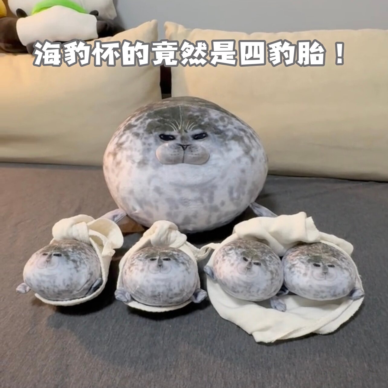 海豹公仔仿真日本大阪丑萌治愈系公仔四胞胎海狮毛绒玩偶床上抱枕