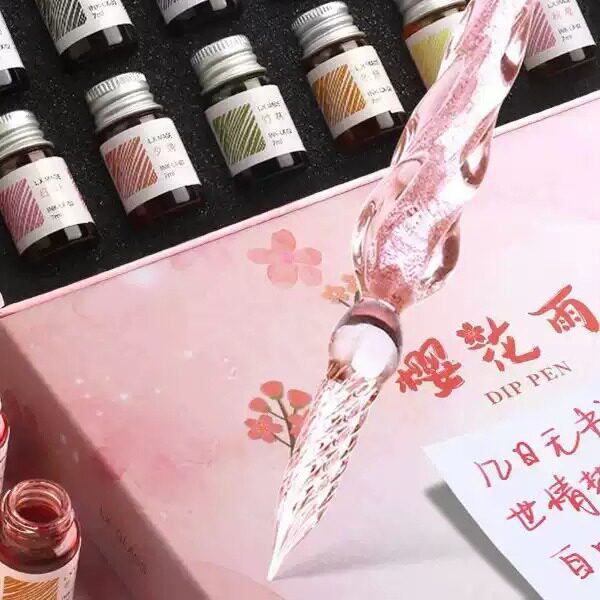 玻璃笔星空蘸水钢笔水晶笔古风彩墨流沙笔学生网红生日礼品盒套装