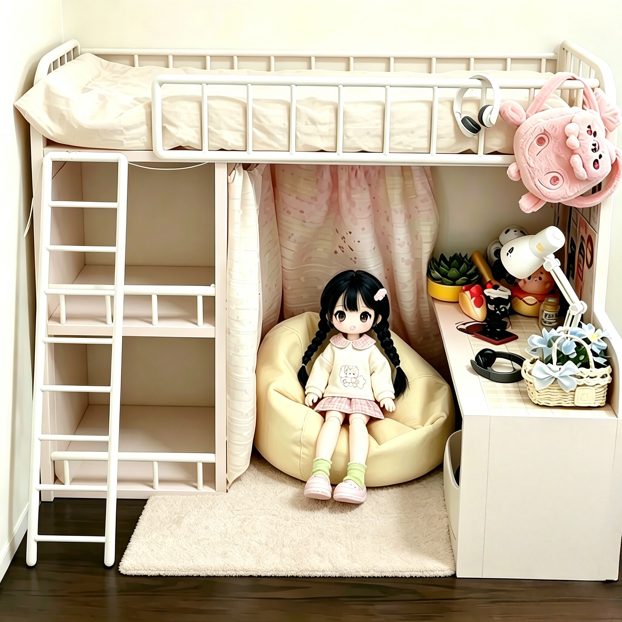 六分娃屋!bjd娃屋棉花娃娃家具微缩场景小屋道具小屋上下铺摆件