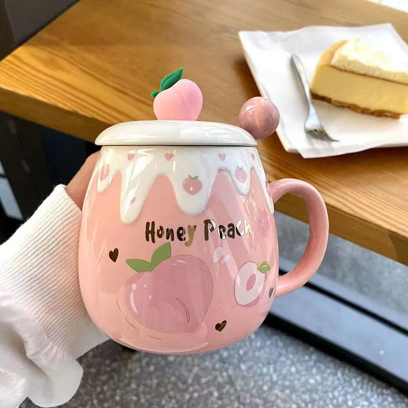 少女心可爱草莓马克杯带盖勺
