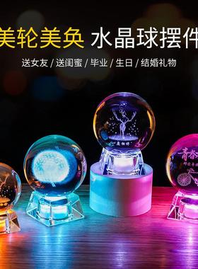 水晶球创意生日礼物蒲公英麋鹿教师节送同学闺蜜礼品装饰发光摆件