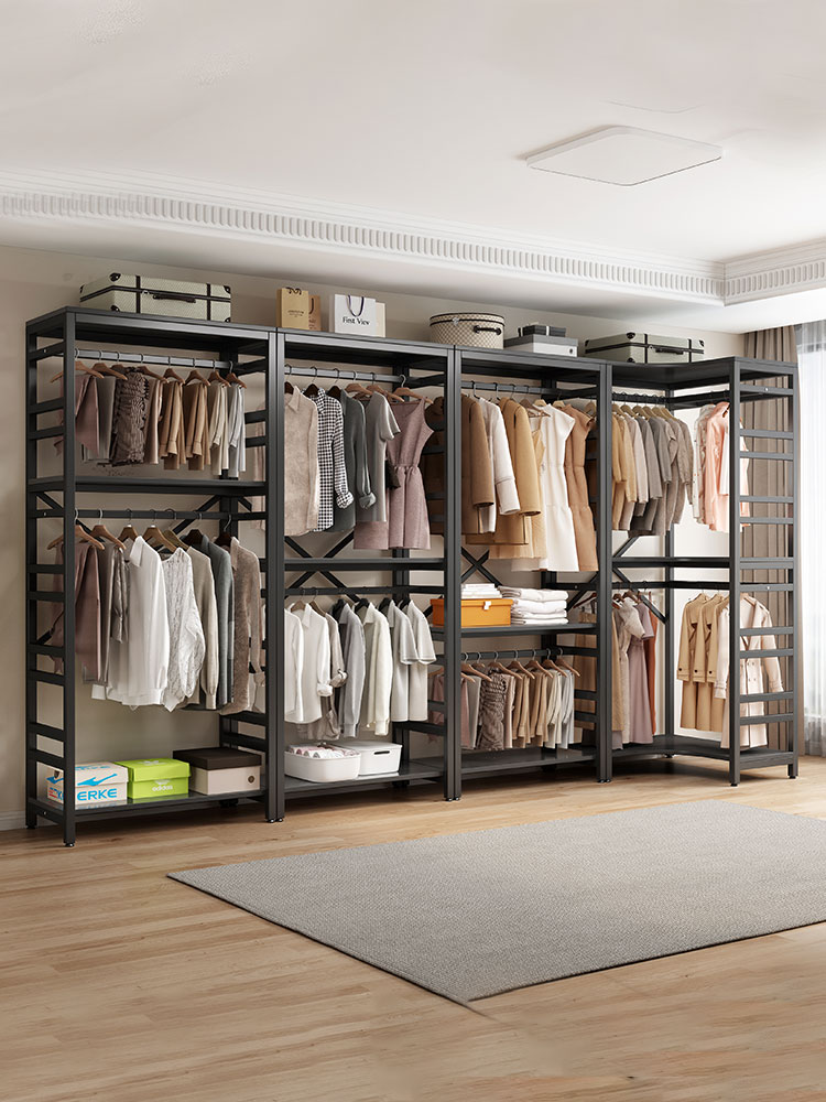 开放式金属衣柜家用卧室落地组合挂衣架步入式衣帽间网红定制架子