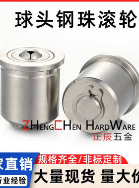 不锈钢带柱塞功能球头压入式钢珠滚轮BCHP14/18/22
