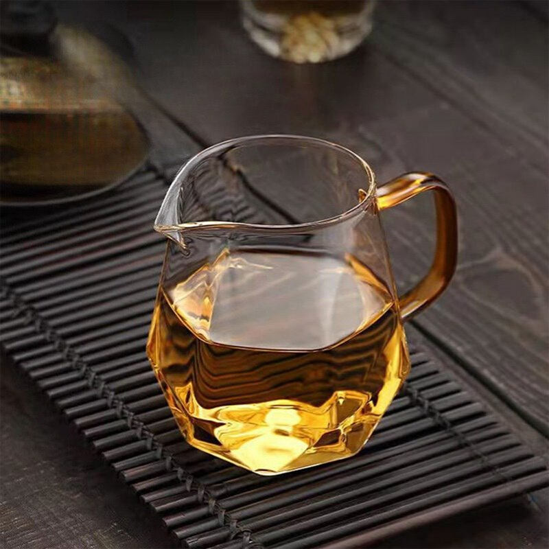 家用透明玻璃工夫茶具茶海分茶器公道杯 切边菱形倒茶匀杯公杯
