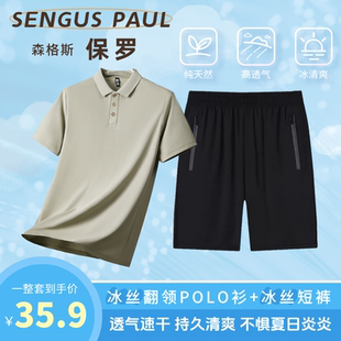 运动 polo衫 森格斯保罗 冰丝休闲套装 夏季 短袖 短裤 薄款 时尚