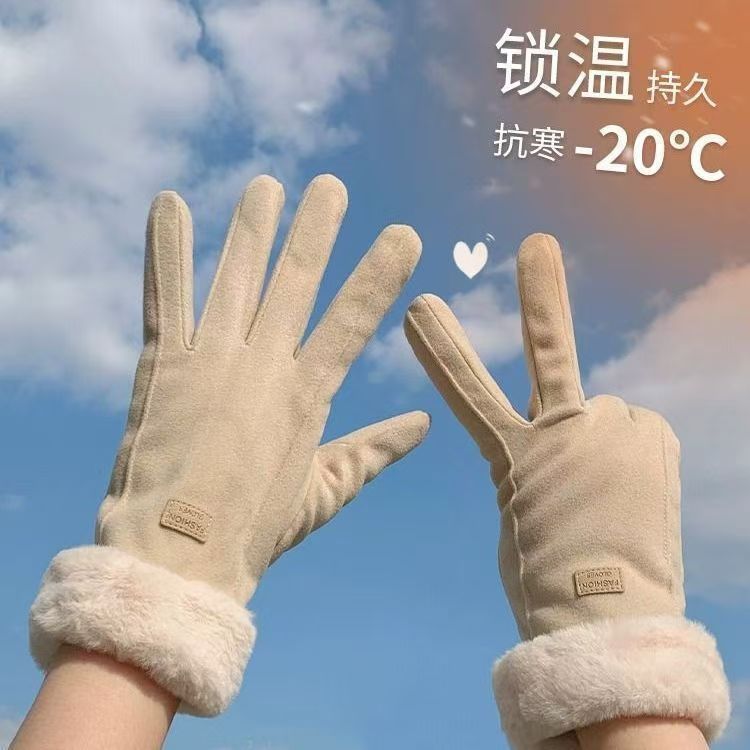 秋冬保暖手套简约加厚防寒骑行手套防风手套女冬季加厚手套